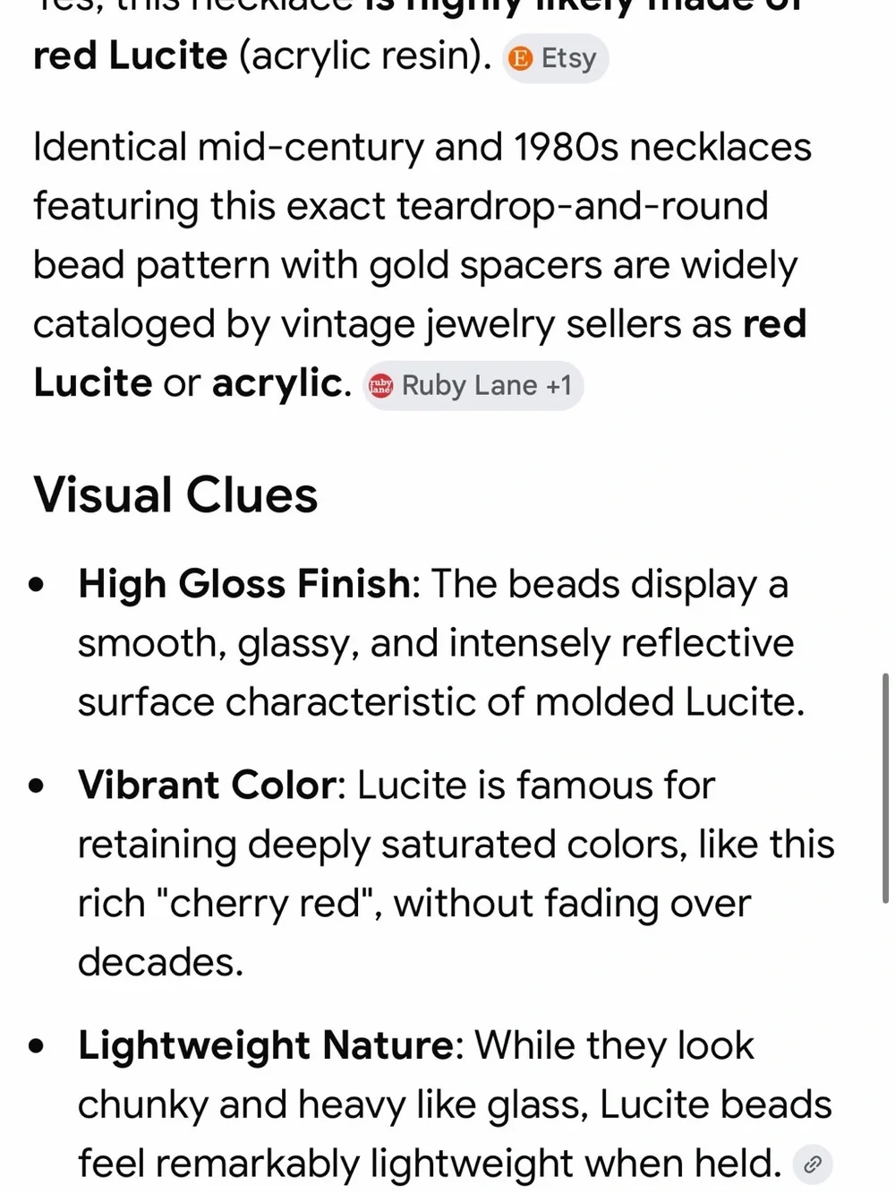 Vintage 80s Red Lucite Beaded Double-Strand Necklace with Gold Accents.